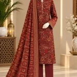 Maroon Floral Printed 3 Piece Suit